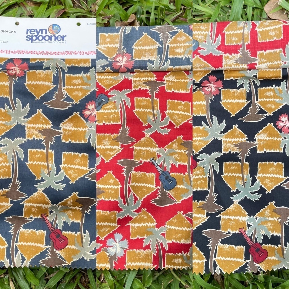 Vintage Reyn Spooner Grass Shacks Hawaiian 3 Fabric Swatch Sample Craft Sewing